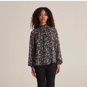 The Korner Floral Sheer Chiffon Blouse Long Sleeve Size L